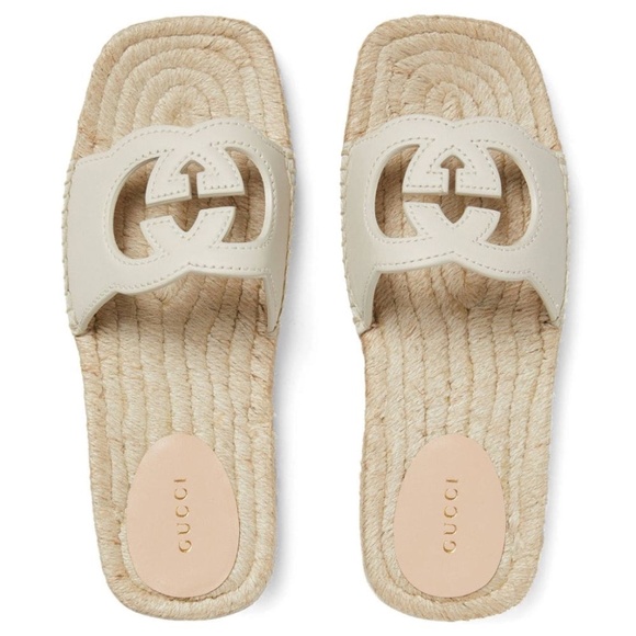 Gucci Cream Leather Interlocking G cut-out espadrilles, Size 37.5 - Picture 1 of 11
